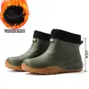 Botas de lluvia verdes militares de caña corta para hombre, zapatos de vadeo multiusos estilo alemán, zapatos de goma blancos para mujer, botas de lluvia de moda para hombre y mujer