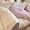Conjunto premium de quatro peças em algodão puro, 100% algodão, escovado e espessado, conjunto de cama de inverno com capa de edredom, lençol com elástico e lençol de cima, conjunto de três peças para dormitório