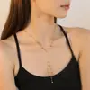 Collar de Cadena Doble para Clavícula con Colgante de Cruz y Borla Larga, de Cuentas Redondas en Forma de Corazón, Estilo Europeo y Americano, Acero Inoxidable para Mujer
