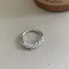 Anillo de Plata Estilo Coreano Dulce Tejido de Encaje Hueco Flor con Incrustaciones de Pedrería Versátil Personalidad Anillo Abierto para Dedo Índice