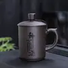 Caneca de Chá para Escritório de Areia Roxa Mineral Original com Gravação, Caneca de Água Grande Personalizada com Tampa, Xícara de Chá, Caneca de Cerâmica, Personalizada
