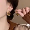 Pendientes de Piedra Ojo de Tigre con Forma de Corazón y Patrón de Ola para Mujer, Pendientes de Moda Lujo Ligero Otoño e Invierno, Pendientes de Nicho