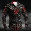Camisa Estampada Vintage Masculina, Manga Longa Casual para Homem, Camisa de Novo Estilo