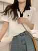 Playera Polo de Verano con Cuello en V Camiseta de Manga Corta para Mujer 2025 Nueva Holgada Casual Versátil Look Adelgazante Camiseta Top de Corazón