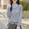 2025 Otoño e Invierno Nuevo Cárdigan de Punto de Lana Peinada con Cuello Polo Diseño Suelto de Color en Contraste Top Falso de Dos Piezas