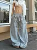 Cachecol de Seda Retro Casual Esportivo, Cinto, Calça Jogger para Mulheres, Caimento Solto, Design Emagrecedor, Calça Cinza de Perna Larga, Comprimento Total