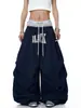 Pantalones de Paracaídas de Moda de Secado Rápido Estilo Americano con Doble Cintura, Bloques de Color, Estampado de Letras para Hombres y Mujeres, Adecuados para Bailar, Pierna Ancha Suelta