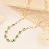 Cadena de Clavícula Redonda Azul Ojos Azules Casual Personalizada Cadena Cruzada Acero de Titanio Cadena Hecha a Mano de Alta Gama para Mujer