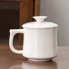 Xícara de Chá de Porcelana Branca com Tampa em Design Semelhante ao Jade, Conjunto em Caixa de Presente, Adequado para Presentes Corporativos, Benefícios para Funcionários e Opções de Logo Personalizado