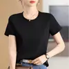 Plus size cor sólida pescoço redondo mercerizado algodão clássico manga curta T-shirt Slim fit emagrecimento feminino primavera e verão simples fundo meia manga