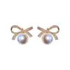 Pendientes de Perla con Forma de Lazo, Pendientes de Diseño de Nicho de Lujo Ligero, Nueva Joyería de Plata de Ley de Moda