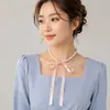 Collar con lazo de perlas para niña de ballet, dulce collar con cinta que combina con todo, gargantilla japonesa con correa de temperamento para mujer