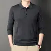 6 Lana Color Puro Cuello Polo Hombres Otoño e Invierno Mediana Edad y Mayores Papá Solapa Camisa Base de Punto Suéter Fino de Lana para Hombres