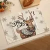 Decoraciones populares para fiestas navideñas en stock: Manteles individuales estilo occidental con estampados de renos y muñecos de nieve, resistentes al calor, versátiles para otoño e invierno, hechos de poliéster
