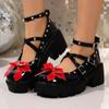 Zapatos de Cuero Gruesos con Hebilla Estilo Británico Tacón Grueso Talla Grande 2025 Verano Nuevos Zapatos Mary Jane de Cuero con Lazo Francés
