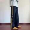 Calças Casuais Listradas Americanas Masculinas Outono Inverno Novo Tamanho Grande Retro Perna Reta Calças de Marca Tendência High Street Comprimento Total