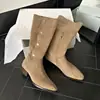 Botas Curtas Western Cowboy de Bico Fino para Mulheres 2026 Outono/Inverno Botas Curtas com Salto Bloco Botas Longas com Salto Grosso Botas de Equitação de Bico Fino na Altura da Panturrilha para Mulheres