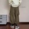 Pantalones cargo retro estilo japonés con bolsillos grandes, pantalones joggers casuales de pierna recta holgados, modernos para hombre, primavera/otoño, estilo americano high-street