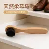 Cepillo para zapatos de crin de caballo con mango largo de madera de haya, cepillo bicolor marrón, mango de madera, cabeza redonda pequeña, cepillo de crin para aplicación de betún, directo de fábrica