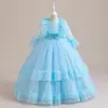 Vestido infantil, vestido largo, vestido de presentadora, vestido de actuación, vestido de boda para niña, vestido de princesa con tutú de manga larga y encaje
