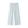 Dropshipping Conjunto de Pijama Feminino Soltinho com Calça Capri, Seda Gelada, Gola Redonda, Blocos de Cor, Bolsos, Roupa de Casa com Sutiã Embutido