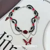 Estilo Oscuro Dulce y Fresco Collar de Mariposa y Flor Nicho Halloween Vibras de Chica Picante Cadena de Clavícula de Moda Multicapa