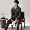 Pijama para Hombre Primavera y Otoño Algodón Manga Larga Cárdigan Kimono Adolescentes Pueden Usar Talla Grande Algodón Traje de Ropa para el Hogar