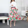 Nueva Falda para Mujer Europea y Americana Cintura Elástica Falda Plisada Falda Estampada de Longitud Media Dobladillo Amplio Plisado Falda de Línea A