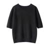 Otoño e Invierno Nuevo Primera Línea Ropa Lista para Usar Tejidos 100% Cachemira Pura Ropa de Punto para Mujer Color Sólido Cuello Redondo Tejido de Punto Sin Costuras Manga Corta Camiseta Básica