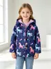 Venta de liquidación: Chaqueta cálida de otoño/invierno para niñas con estampado integral de unicornios, forro polar, manga larga, un solo botón, con capucha, prenda exterior