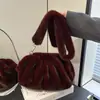 Otoño Invierno Nuevo Bolso Nube Arrugado Moda Femenina Bolso de Mano Bolso de Lana Moda Cadena de Concha Bolso de Peluche de Hombro Único