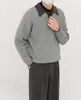 Suéter de cuello polo acanalado, con bloques de color y estilo vintage para hombre, ajuste casual y relajado, suéter de punto suelto para otoño e invierno