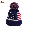 Popular Invierno Europeo y Americano Gorro de lana para Niños Gorro de punto con pompón de bandera americana y británica gorro de bebé JDKM-01