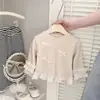 Roupa de Menina para Primavera e Outono Camiseta Bebê Estilosa Personalidade Infantil Tendência Doce Renda Babado Laço Retalhos Camisa Base