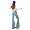 Jeans de Micro-campana Azules Claros con Pedrería Hot-fix Diseño Femenino 2026 Primavera Franceses Completamente con Pedrería Pantalones de Herradura para Commute Algodón Dropshipping
