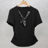 Camiseta de Manga Corta con Bufanda para Mujer, Nuevo Estilo Verano 2026, Blusa Azul Real, Estilo Europeo, Tallas Grandes, Top Femenino Adelgazante