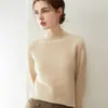 Suéter de cachemira para mujer, amigable con la piel, con bordes enrollados, cuello semi alto, manga larga, ajuste holgado, capa base, tejido de punto listo para usar de primera línea