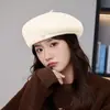Boina de lana estilo Chanel para mujer, sombrero de pintor artístico de otoño e invierno, estilo japonés, elegante, versátil, que estiliza el rostro, gorro pequeño cálido
