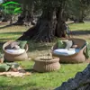 Sofá de Rattan Criativo para Lazer ao Ar Livre Cadeira de Rattan para Varanda Externa Combinação de Sofá de Rattan Preguiçoso para Pátio de Jardim Sala de Sol