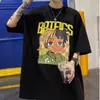 Camiseta de Manga Curta Tendência Desenho Animado Manga Curta para Meninos Verão Retro Americano Marca Tendência Solta Hip-Hop High Street Tamanho Grande