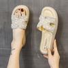 Novedad Verano 2026 Estilo Hada Inspirado en Chanel Chanclas de Perlas y Pedrería para Mujer, Sandalias Planas de Punta Abierta, Elegantes y Versátiles