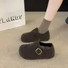 Sandálias Birkenstock Cinzas com Solado Grosso para Aumento de Altura e Forro de Fleece para Mulheres, Sapatos de Lã para Mulheres Baixas Outono e Inverno 2025, Sapatos de Algodão Birkenstock Quentes, Versáteis