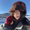 Gorro Estilo Coreano de Lana de Cordero Roja Lei Feng para Mujer, Gorro de Felpa Engrosado Cálido de Invierno para Ciclismo con Protección para las Orejas, Gorro de Aviador a Prueba de Frío