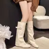Botas con tacón oculto botas de moda para piernas de pantalones versátiles no por encima de la rodilla botas largas otoño adelgazantes estilo europeo y americano holgadas puntera cuadrada estilo nuevo plisado