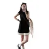Vestido sin mangas con cuello redondo y perlas para mujer, Vestido negro pequeño estilo Hepburn de verano, Vestido de punto ajustado tipo tank top, Principios de primavera 2026