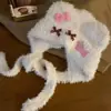 Gorro de tricô para outono e inverno, estilo gato, com abas para as orelhas, forro de pelúcia, espessado para aquecimento, design fofo de desenho animado, faz o rosto parecer menor
