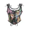 Corsé de espina de pez multicolor vestible europeo y americano, bustier de encaje con cordones estilo francés, faja con estampado de pintura al óleo vintage, top moldeador