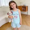 Conjunto de Chaleco y Camiseta de Tirantes para Niña Estilo Europeo y Americano Nuevo de Verano, Conjunto Infantil Casual de Pantalones Cortos y Falda con Dibujos Animados Ins para Bebé