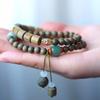 Pulseira DIY de Sândalo Verde com Vagem de Lótus Pulseira Artística para Casal Presente Pulseira de Círculo Duplo