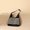 Bolso Cruzado Casual de Moda Nuevo, Bolso de Mano Rayado de Gama Alta de Nicho para Mujer, Bolso de Playa Tejido de Gran Capacidad